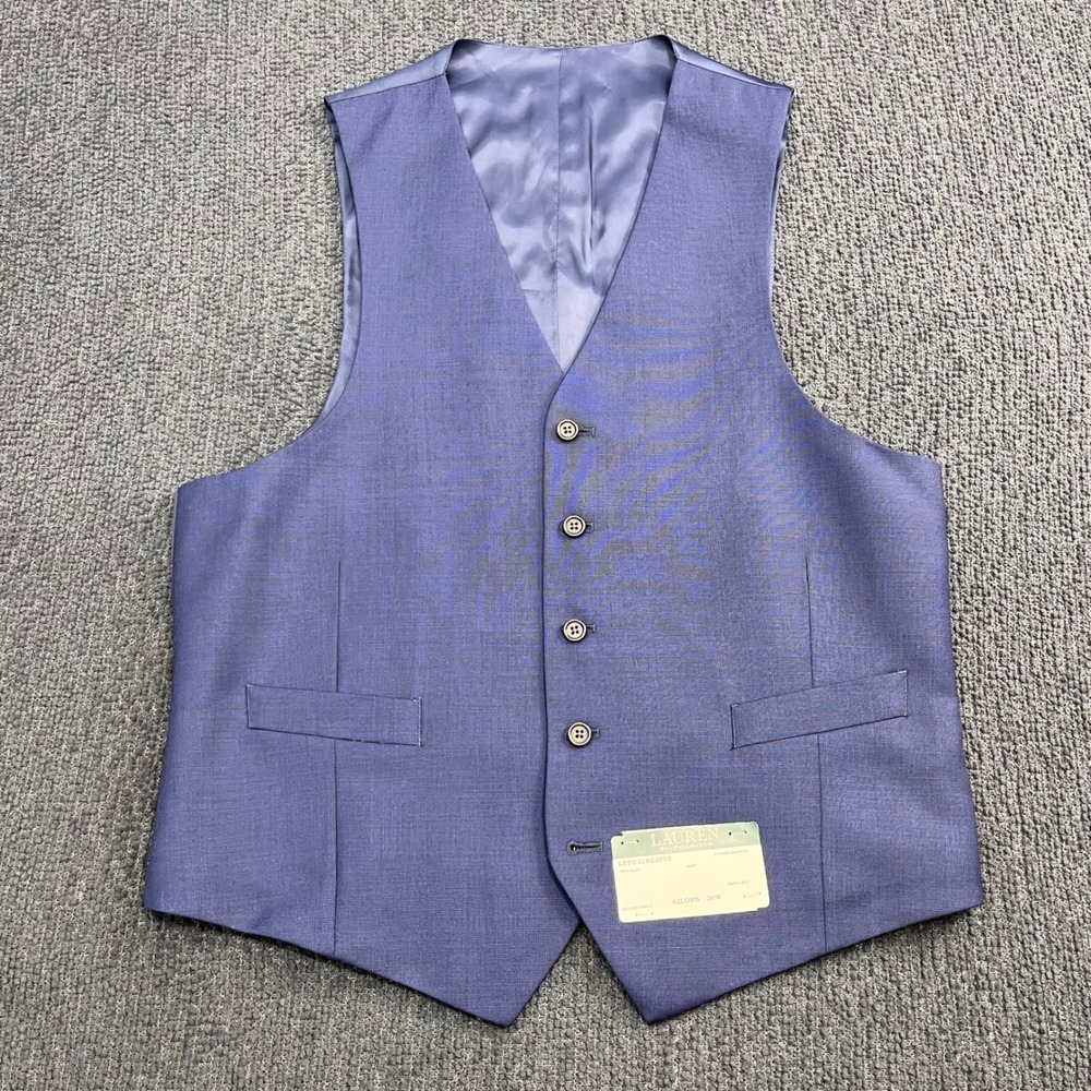 Lauren Ralph Lauren Mens‎ Navy Blue 100% Wool Suit Vest 42L 5 Button Belted NWT